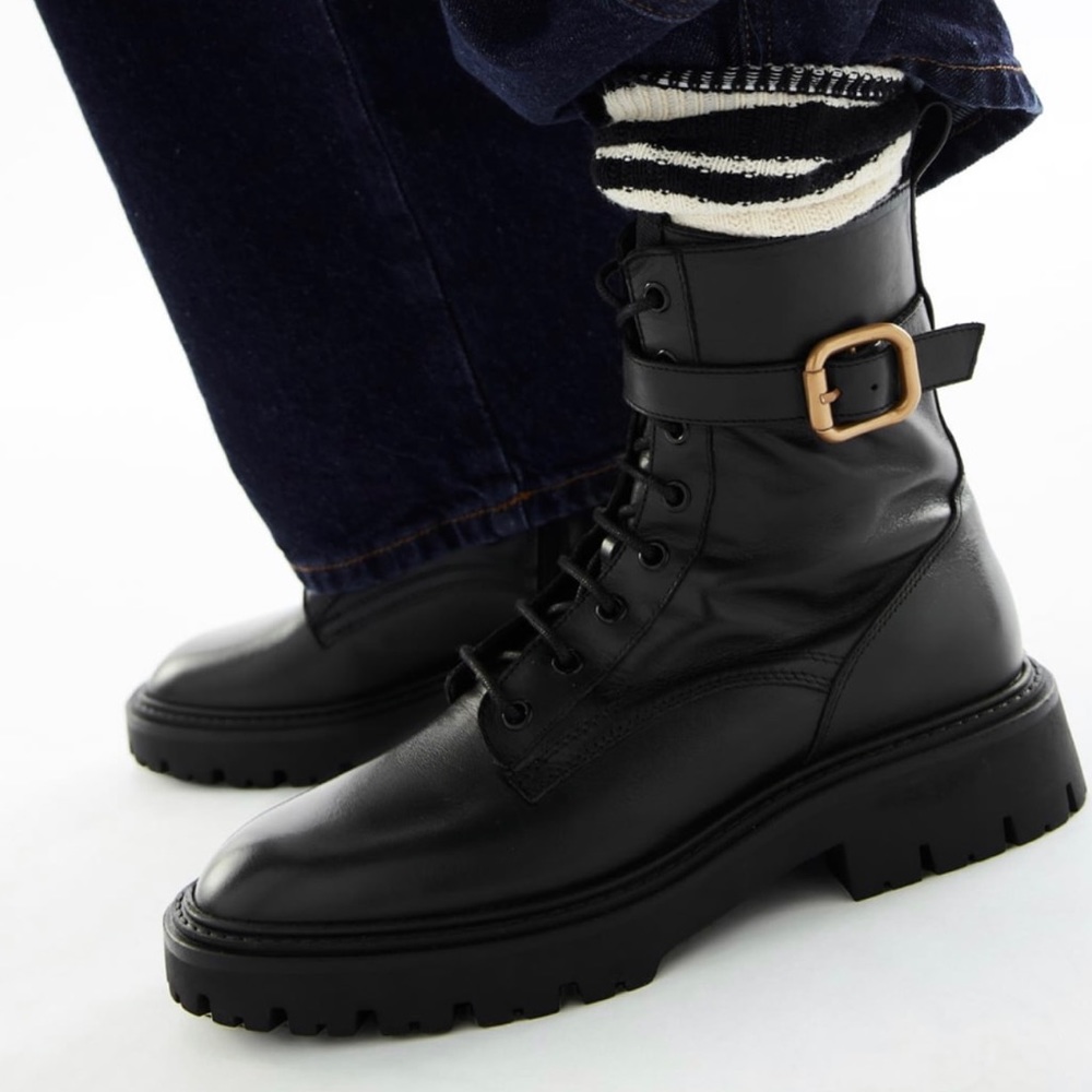 Zara Laced Leather Ankle Boots with Buckle (size 8/39)